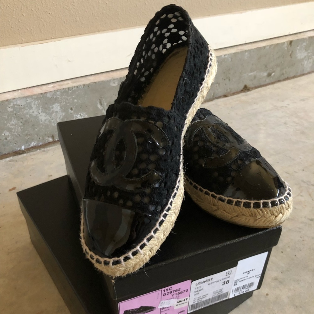 Authentic Chanel black lace espadrilles 5.5 / 6
